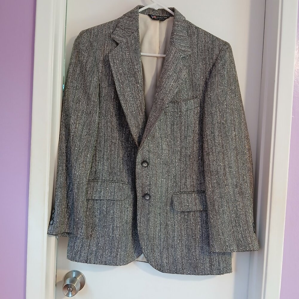 Men's John Alexander Herringbone  Tweed Blazer Grey GUC Made in USA